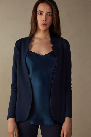 Intimissimi Long-Sleeved Bavlnene Interlock Cardigan Bunda Damske Modre | SK DN1778