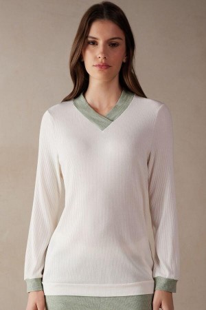 Intimissimi Lost in Fields V-neck Top in Modal Pyžamá Damske Svetlo Žlté Biele | SK AP2140