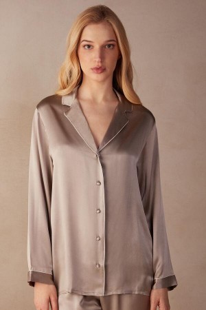 Intimissimi Mannish-Cut Jacket in Silk Satin Pyžamá Damske Béžové | SK ZG2019