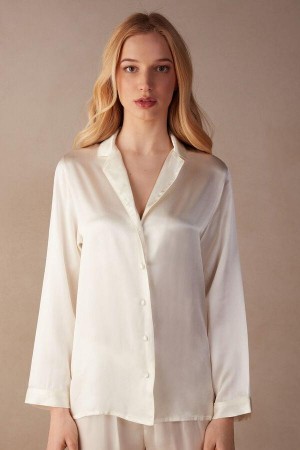 Intimissimi Mannish-Cut Jacket in Silk Satin Pyžamá Damske Biele | SK VD2022
