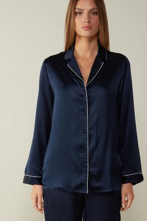 Intimissimi Mannish-Cut Jacket in Silk Satin Pyžamá Damske Modre | SK BC2023