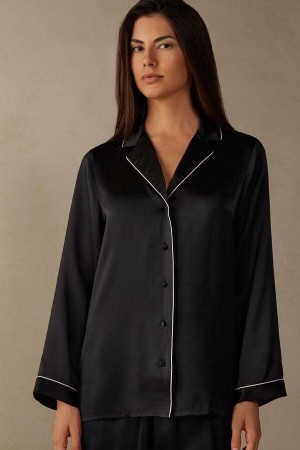 Intimissimi Mannish-Cut Jacket in Silk Satin Pyžamá Damske Čierne | SK NB2024