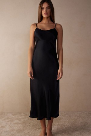 Intimissimi Midi-Length Slip in Silk Spodná Bielizeň Damske Čierne | SK FM1909