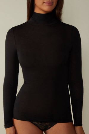 Intimissimi Modal Cashmere Ultralight High-Neck Top Dlhym Rukavom Damske Čierne | SK IS1799