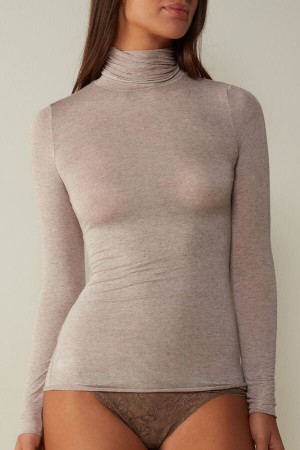 Intimissimi Modal Cashmere Ultralight High-Neck Top Dlhym Rukavom Damske Béžové | SK AP1802