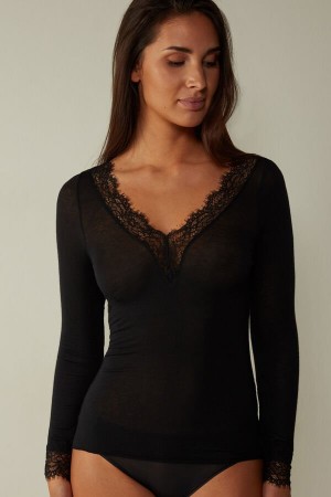 Intimissimi Modal Cashmere Ultralight Long Cipkovane Shirt Dlhym Rukavom Damske Čierne | SK GL1806