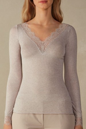 Intimissimi Modal Cashmere Ultralight Long Cipkovane Shirt Dlhym Rukavom Damske Béžové | SK PQ1827