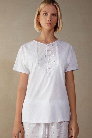 Intimissimi Morning Feelings Kratke Sleeve Top in Supima® Ultrafresh Bavlnene Pyžamá Damske Biele | SK PQ2113