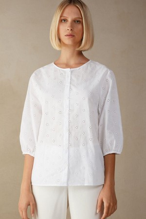 Intimissimi Morning Feelings Shirt in Plain Weave Bavlnene Dlhym Rukavom Damske Biele | SK NB1816