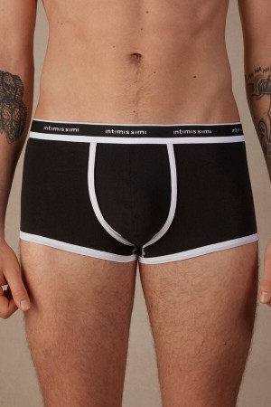 Intimissimi Natural Fresh Supima® Bavlnene with Logo Boxer Panske Čierne Biele | SK HK2667