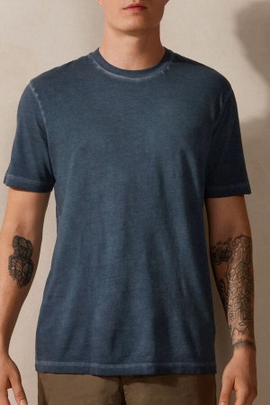Intimissimi Oil Washed Bavlnene Kratke Sleeve Tricko Panske Tmavo Modre | SK PQ3028