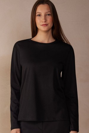 Intimissimi Oversized Top in Supima® Bavlnene Dlhym Rukavom Damske Čierne | SK LH1836