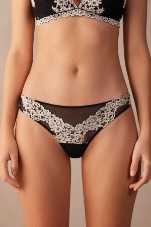 Intimissimi Pretty Flowers Brazilian Nohavičky Damske Čierne Biele | SK RW2556