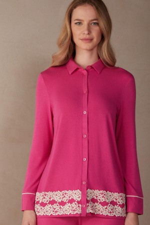 Intimissimi Pretty Flowers Button Up Shirt in Modal Pyžamá Damske Ruzove Biele | SK FM2143