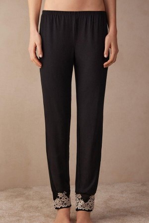 Intimissimi Pretty Flowers Full Length Cuffed Modal Pants Pyžamá Damske Čierne Biele | SK VD2074