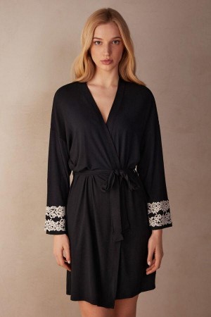Intimissimi Pretty Flowers Modal Robe Pyžamá Damske Čierne Biele | SK QZ2208