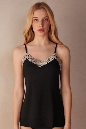 Intimissimi Pretty Flowers Modal Tielko Damske Čierne Biele | SK FM1701
