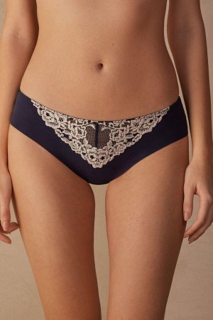 Intimissimi Pretty Flowers Seamless Bavlnene Nohavičky Damske Tmavo Modre Svetlo Žlté | SK GL2415