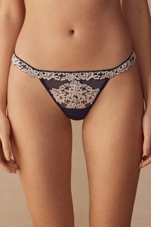 Intimissimi Pretty Flowers String Tanga Nohavičky Damske Tmavo Modre Svetlo Žlté | SK RW2237