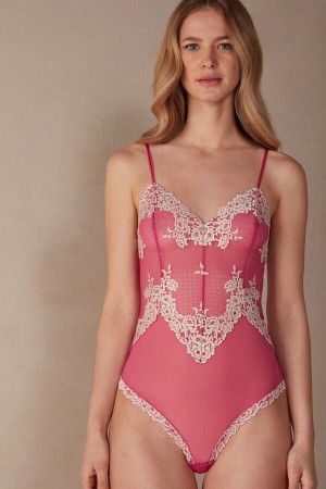 Intimissimi Pretty Flowers Tulle and Cipkovane Body Damske Ruzove Biele | SK OR1878