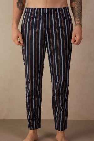 Intimissimi Pruhované Full Length Pants in Plain-weave Bavlnene Pyžamá Panske Modre | SK JJ2879
