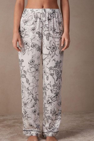 Intimissimi Pure Joy Full Length Satin Pants Pyžamá Damske Biele Siva | SK EX2028