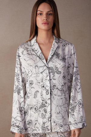Intimissimi Pure Joy Long Sleeve Top in Satin Pyžamá Damske Biele Siva | SK QZ2130
