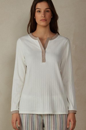 Intimissimi Rebrovaný Bavlnene Long Sleeve Henley Top Pyžamá Damske Biele | SK KI2173