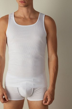 Intimissimi Rebrovaný Supima Bavlnene Tielko Panske Biele | SK QZ3037