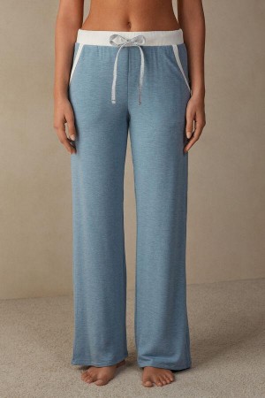 Intimissimi Romantic Bedroom Contrast Trim Full Length Pants in Modal with Vlna Pyžamá Damske Svetlo Modre | SK CE2047