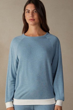 Intimissimi Romantic Bedroom Contrast Trim Top in Modal with Vlna Pyžamá Damske Svetlo Modre | SK LH2148