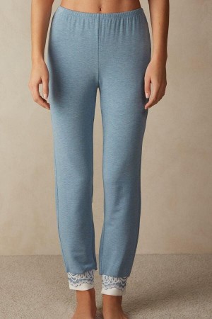 Intimissimi Romantic Bedroom Cuffed Full Length Pants in Modal with Vlna Pyžamá Damske Svetlo Modre | SK VD2048