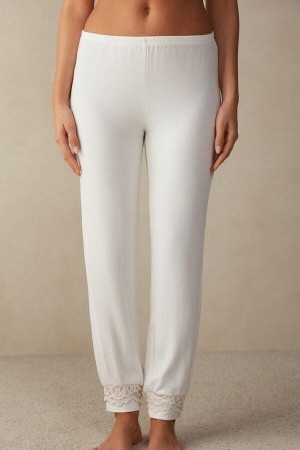 Intimissimi Romantic Bedroom Cuffed Full Length Pants in Modal with Vlna Pyžamá Damske Biele Ruzove | SK BC2049