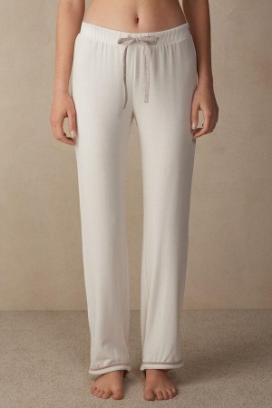 Intimissimi Romantic Bedroom Full Length Pants in Modal with Vlna Pyžamá Damske Biele Ruzove | SK NB2050