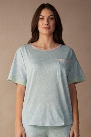 Intimissimi Romantic Cashmere Kratke Sleeve Bavlnene Top Pyžamá Damske Svetlo Modre | SK CE2099