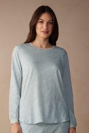Intimissimi Romantic Cashmere Long Sleeve Bavlnene Top Pyžamá Damske Svetlo Modre | SK MA2129
