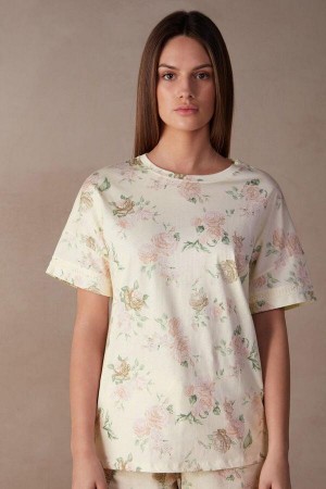 Intimissimi Scent of Roses Kratke Sleeve Bavlnene T-shirt Pyžamá Damske Viacfarebný Biele | SK VD2100