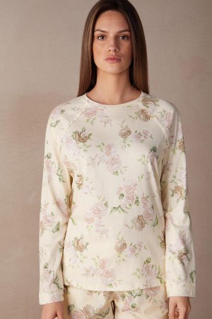 Intimissimi Scent of Roses Long Sleeve Bavlnene T-shirt Pyžamá Damske Viacfarebný Biele | SK EX2132