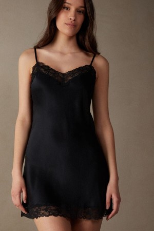 Intimissimi Silk Slip with Cipkovane Insert Detail Spodná Bielizeň Damske Čierne | SK GL1910
