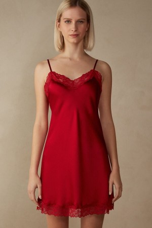 Intimissimi Silk Slip with Cipkovane Insert Detail Spodná Bielizeň Damske Červené | SK CE1917