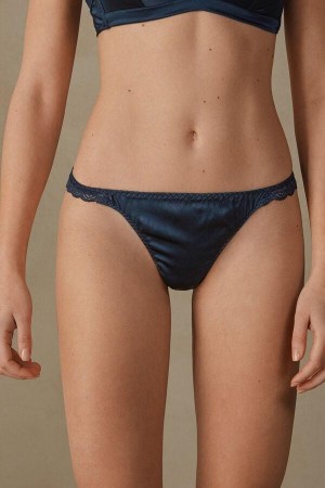 Intimissimi Silk and Cipkovane G-String Nohavičky Damske Modre | SK MA2285
