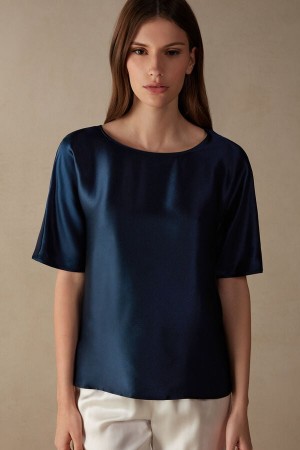 Intimissimi Silk and Modal Top Short Sleeve Damske Modre | SK IS1851