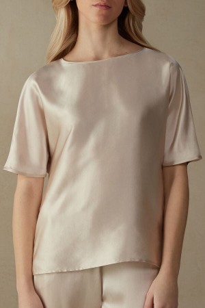 Intimissimi Silk and Modal Top Short Sleeve Damske Ruzove | SK AP1854
