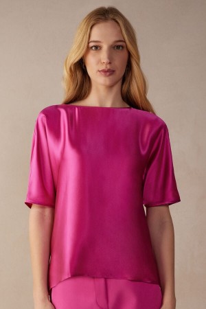 Intimissimi Silk and Modal Top Short Sleeve Damske Ruzove | SK HK1859