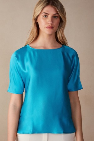 Intimissimi Silk and Modal Top Short Sleeve Damske Tyrkysové | SK JJ1860