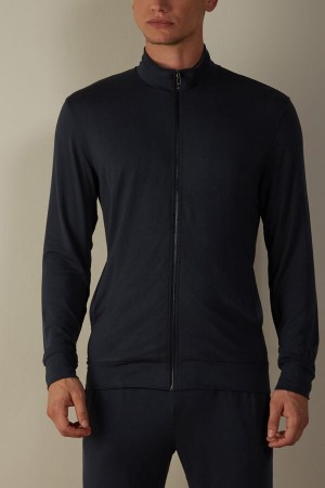 Intimissimi Silk and Modal Zip-Up Mikiny Panske Modre | SK PQ2984