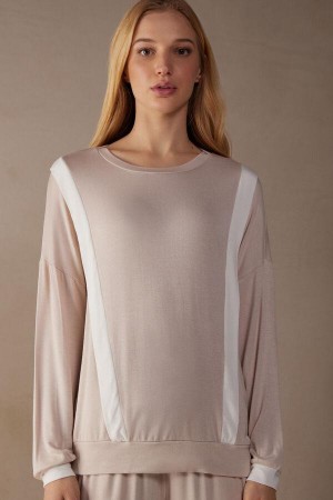 Intimissimi Simple Elegance Long Sleeve Top in Modal Pyžamá Damske Ruzove Biele | SK GL2144