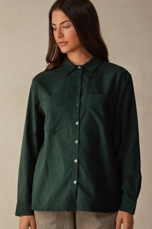Intimissimi Slow and Cozy Velvet Shirt Pyžamá Damske Zelene | SK TV2160