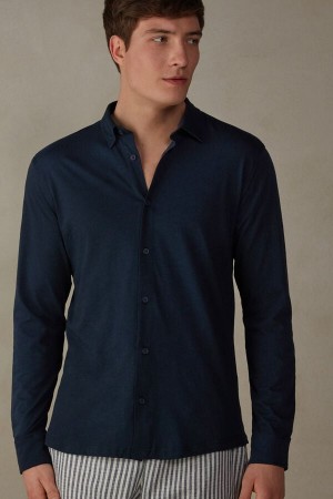 Intimissimi Slub Bavlnene Shirt Dlhym Rukavom Panske Modre | SK JJ2950