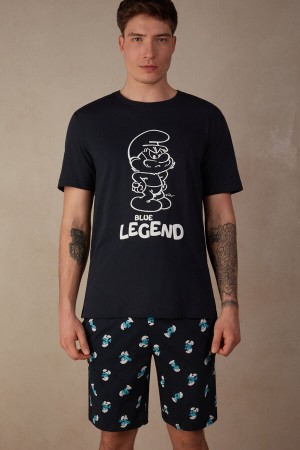 Intimissimi Smurfs Kratke Bavlnene Pyžamá Panske Modre | SK HK2880